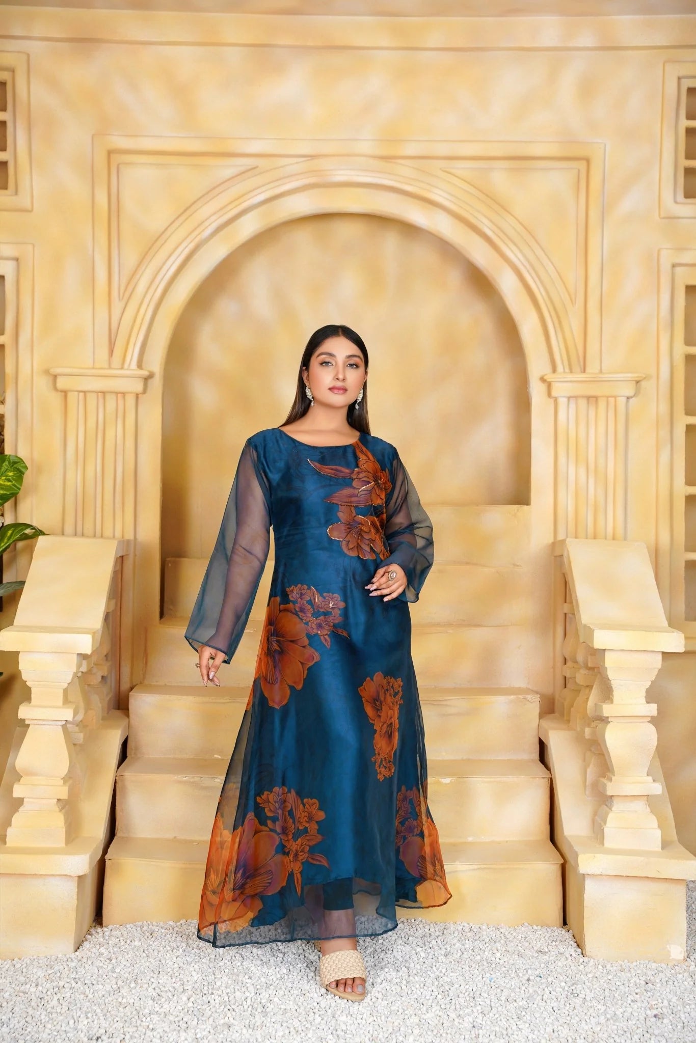 Handcrafted Teal Blue Maxi Dress